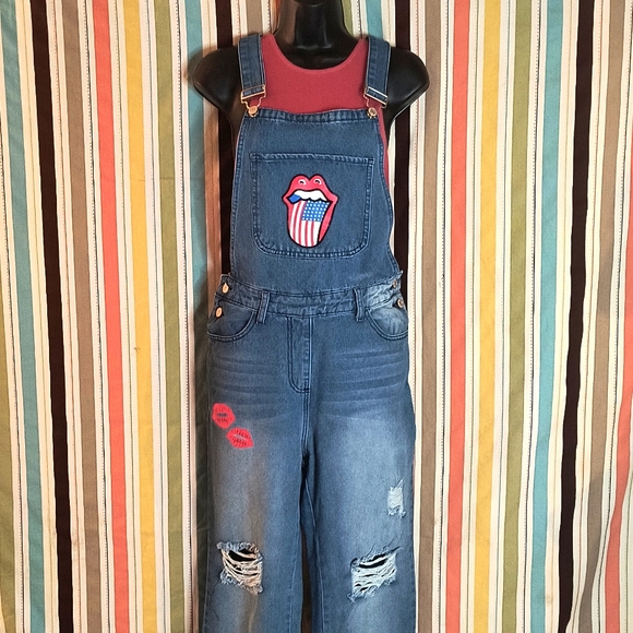 MISSLOOK Denim Overalls with Rolling Stone Logo - Picture 2 of 9